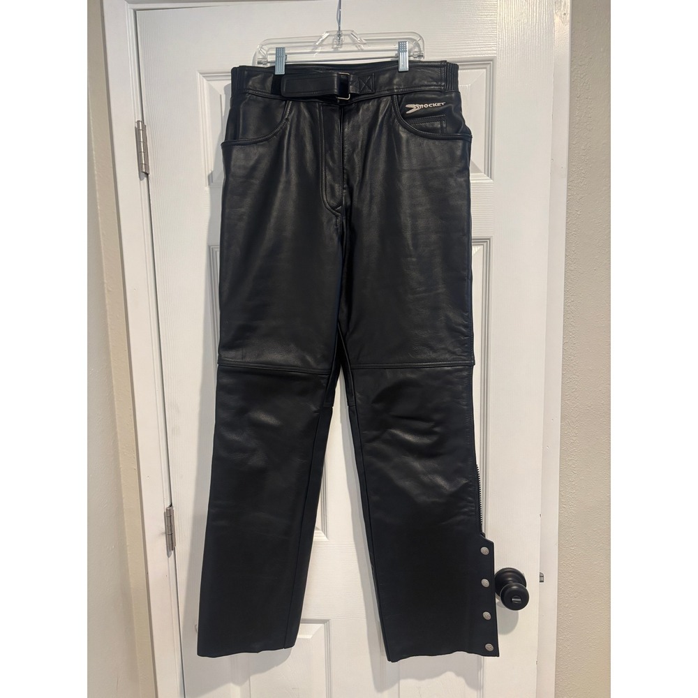 Joe Rocket Women's 14 Genuine Leather Motorcycle Riding Pants Black Y2K